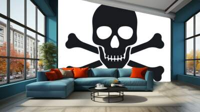 Human skull and crossbones. Death, danger or poison symbol. Flat style concept vector illustration icon for signs, apps, and websites isolated on white background. Wall mural