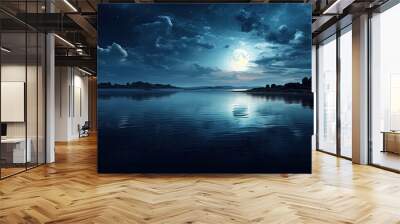 Night sky with full moon over water. Wall mural