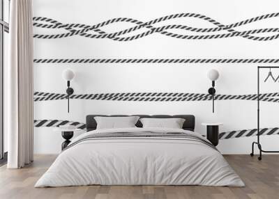 Black and white twisted and straight rope set. Modern vector design elements. Wall mural