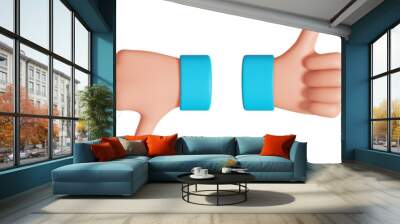 Cartoon hand with thumb up and down gesture. Vote or rating design signs. 3D rendered image. Wall mural