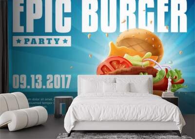 Epic Burger Party - poster flyer template Wall mural