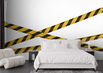 isolated crossed warning tape with yellow and black stripes. stretched caution ribbon. Wall mural