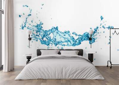 Blue water splash isolated on white background Wall mural