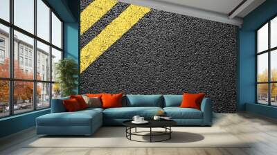 black asphalt yellow markings Wall mural