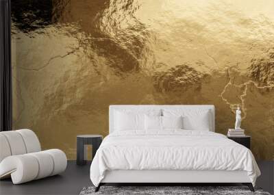 shiny wrinkled golden foil texture. crumpled metal background. Wall mural