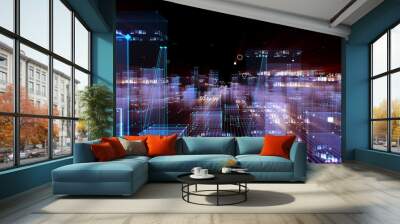 Technological digital background consisting of a futuristic city with data Wall mural