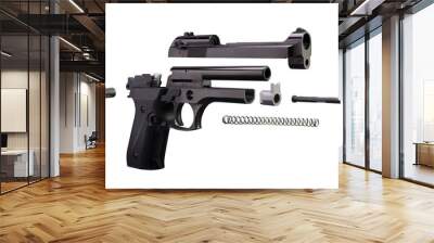 Disassembled pistol weapon. Isolated on white background Wall mural