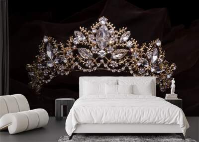 gold diadem with diamonds isolated on the fabrick Wall mural