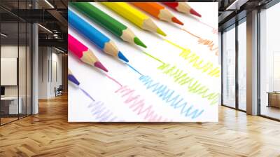 set of colored pencils with doodles isolated on white Wall mural