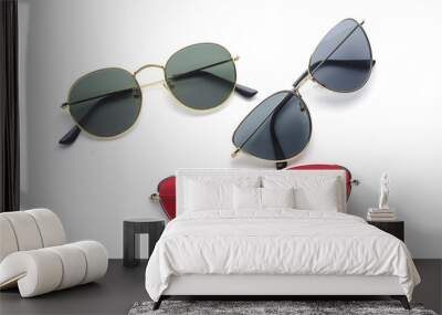 set of sunglasses metal frame: cat's eye and round isolated on white Wall mural