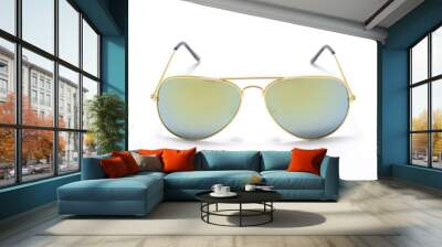 Sunglasses in an iron frame with green glass isolated on white Wall mural