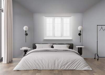 Empty room with white walls and window. Simple interior without furnish and furniture. Sunlight falls from the window to the floor. Imitation of three-dimensional space. Vector illustration. Wall mural