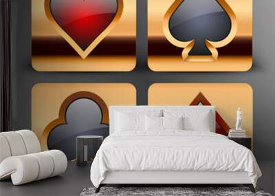 Icons with card suits symbols in gold Wall mural