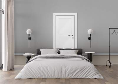 Interior of grey wall with closed door in the center. Classic room concept. Vector Illustration. Wall mural