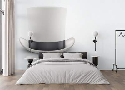 Light Background White gentleman hat cylinder with black ribbon. Wall mural