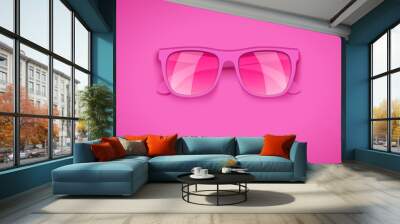 Rose colored glasses on pink background. Take of rose-colored. Summer vacation or shopping sale creative advertisement. Editable Vector Illustration Wall mural