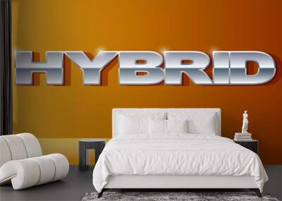 Silver letters Hybrid on metallic glossy surface. Wall mural