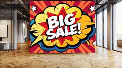 Big sale comic book style background with explosion and stars Wall mural