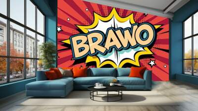 Colorful comic book style bravo text with burst effect design Wall mural