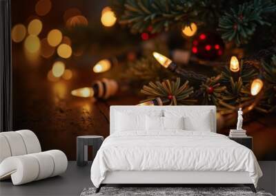 Cozy Christmas lights and decorations on a festive tree Wall mural