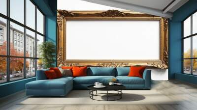 Elegant gold ornate painting frame on white background Wall mural