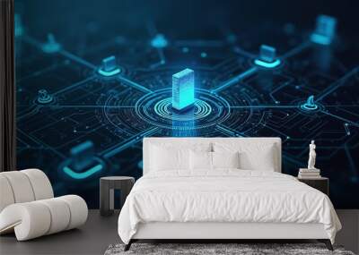 Futuristic interface showcasing secure advanced tech security protocols Wall mural