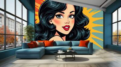 Retro pop art style illustration of a glamorous woman Wall mural