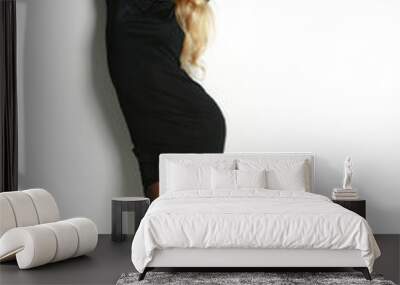 portrait of a beautiful dancing girl in black dress on white bac Wall mural