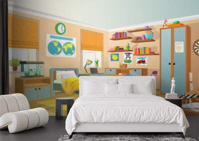 Teenager room. Interior with items. Vector illustration. Design of a children room. Wall mural