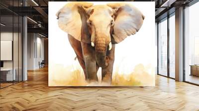 Aquarela animal elefante africano isolado em fundo branco. Pôster de safári de zoológico de desenho animado de vida selvagem de Savannah. Wall mural