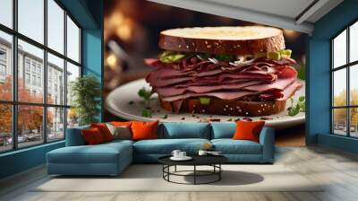 grilled beef steak with vegetables, ai generated Wall mural