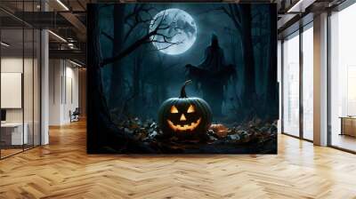 halloween background with pumpkin and bats Wall mural