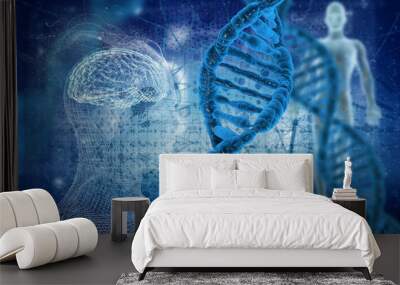 DNA and virus molecules on science background Wall mural