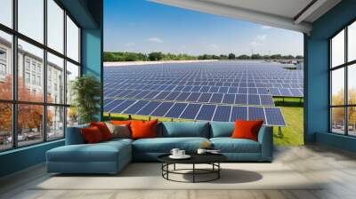 Solar panels under sunlight in solar farm Wall mural