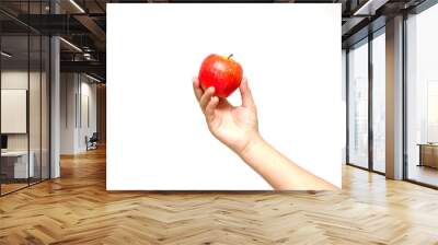 hand holding red apple, Isolated on a white background. Wall mural