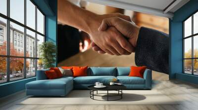 Web banner. two business people shaking hand after business signing contract in meeting room at company office, job interview, investor, success, negotiation, partnership, teamwork, financial concept Wall mural