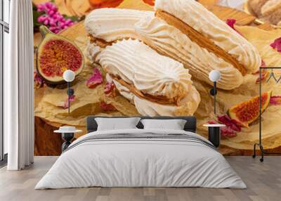 Elegant meringue sandwiches with fig cream filling for tea Wall mural