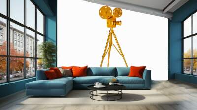 Golden classic cinema camera Isolated on gray background. 3D rendering model illustration Wall mural