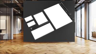 grey branding mockup. template set on black background. 3d rendering. 3d illustration Wall mural