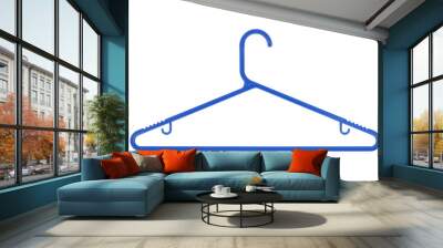 Blue plastic coat hanger isolated on a white background Wall mural