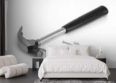 Claw hammer and nails on a white background Wall mural