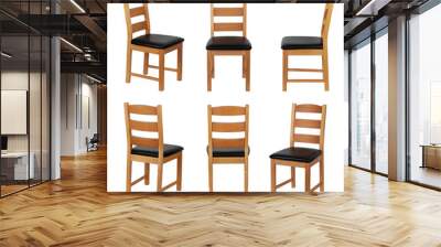 Dining chairs. Six angles of wood dining chairs on white with clipping path Wall mural