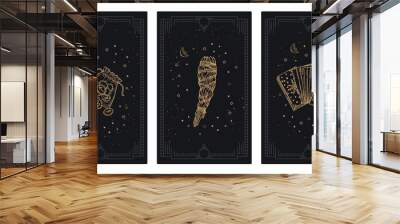 Cover set of magical tarot cards. Mystical templates for occult tarot cards, banners, flyers. Background of magic or association cards. Wall mural