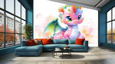 A colorful dragon with a pink body Wall mural