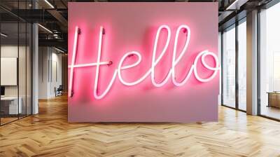 A neon sign that says Hello in pink letters Wall mural