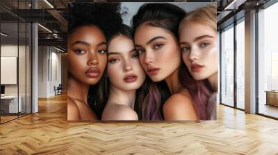 Four women with different hair colors and features are posing for a photo Wall mural