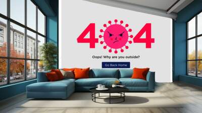 Error 404 Coronavirus. Go home Concept. COVID Website page. Angry Corona virus illustration. Wall mural