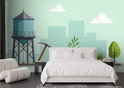  A citys heart  Water tower and urban greenery Wall mural