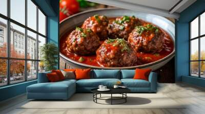  Delicious meatballs in a rich tomato sauce ready to be savored Wall mural