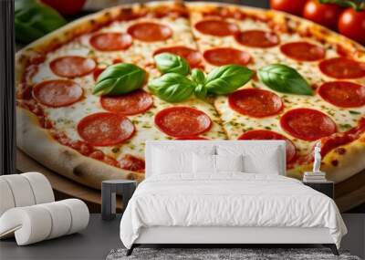  Deliciously baked pepperoni pizza ready to serve Wall mural